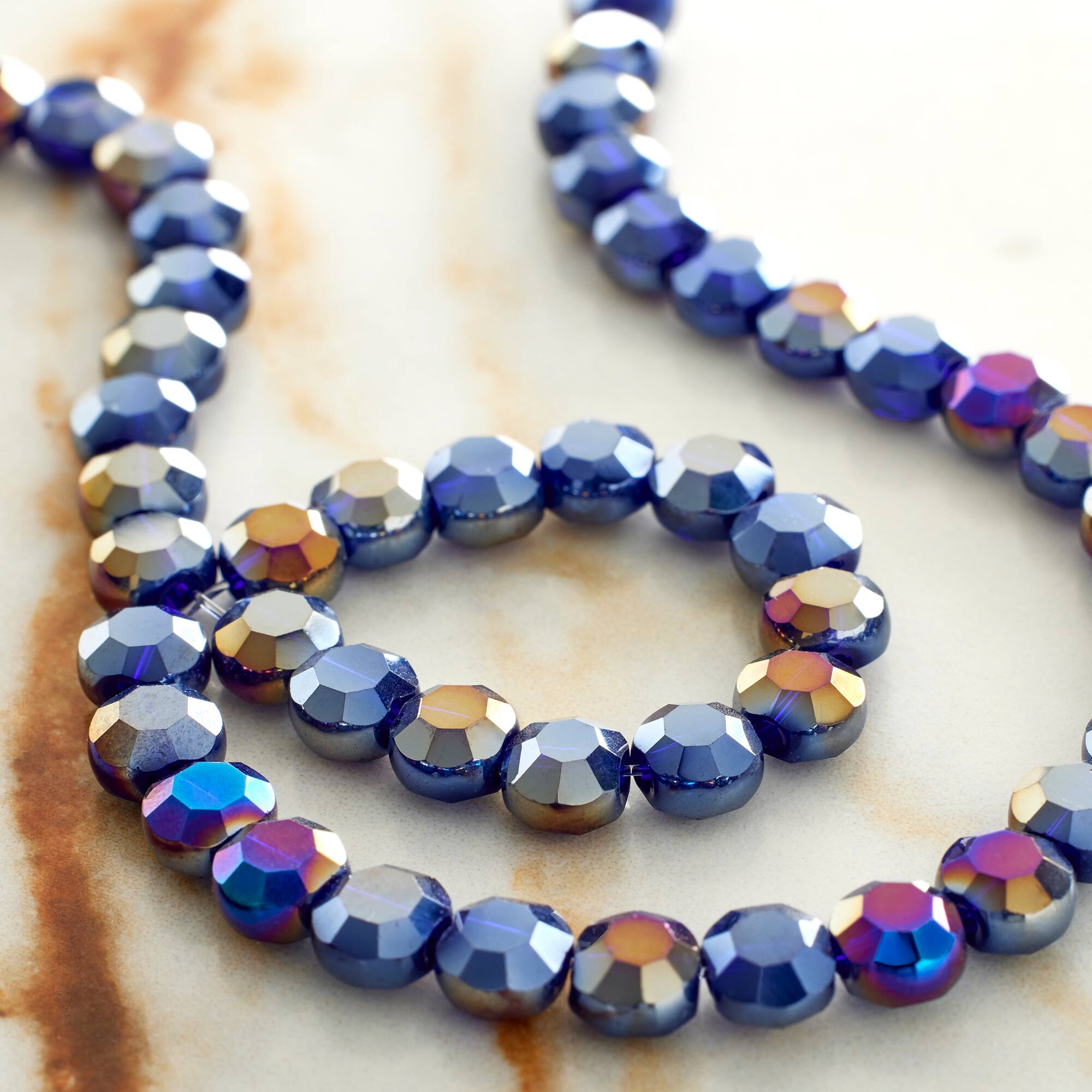 Dark Blue Silverite Opaque Flat Round Glass Beads, 6mm by Bead Landing™